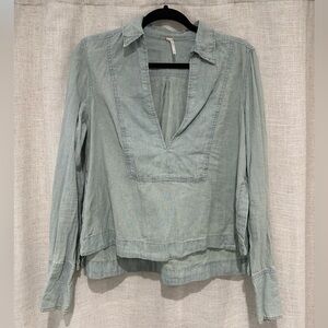 Free People Linen/Cotton Blend Cropped Long Sleeve Shirt. Looks like Denim.